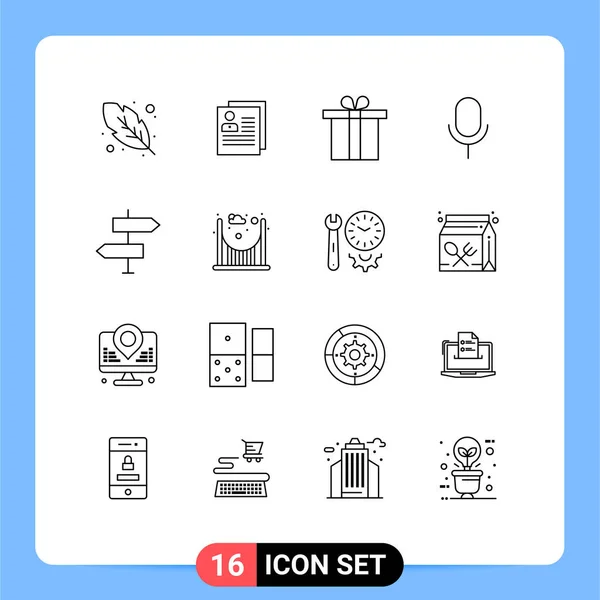 Conjunto Moderno Esboços Pictograph Setas Pessoal Básico Mic Editable Vector —  Vetores de Stock