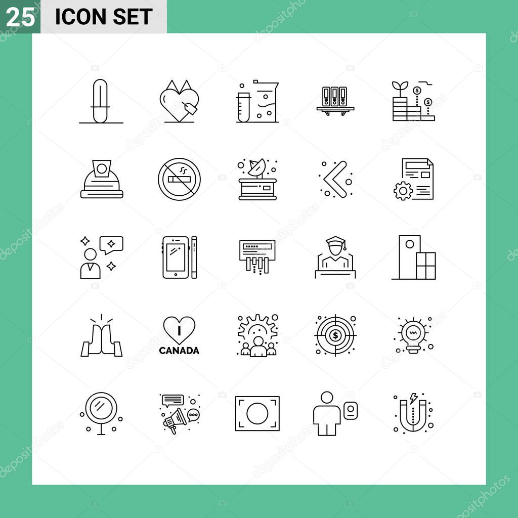 Set of 25 Modern UI Icons Symbols Signs for folders, database, chemistry, data, files Editable Vector Design Elements