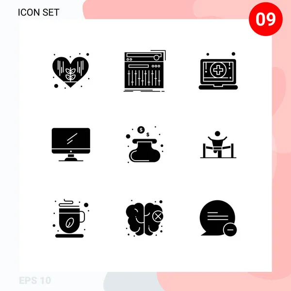 Universal Icon Symbols Group Modern Solid Glyphen Cash Imac Digital — Stockvektor