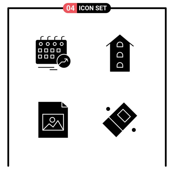 Moderno Set Solid Glyphs Pictograph Appointment Store Schedule House File — Archivo Imágenes Vectoriales