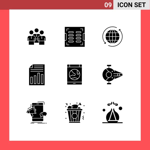Mobile Interface Solid Gyph Set Pictograms File Arrow Construction Travel — Archivo Imágenes Vectoriales