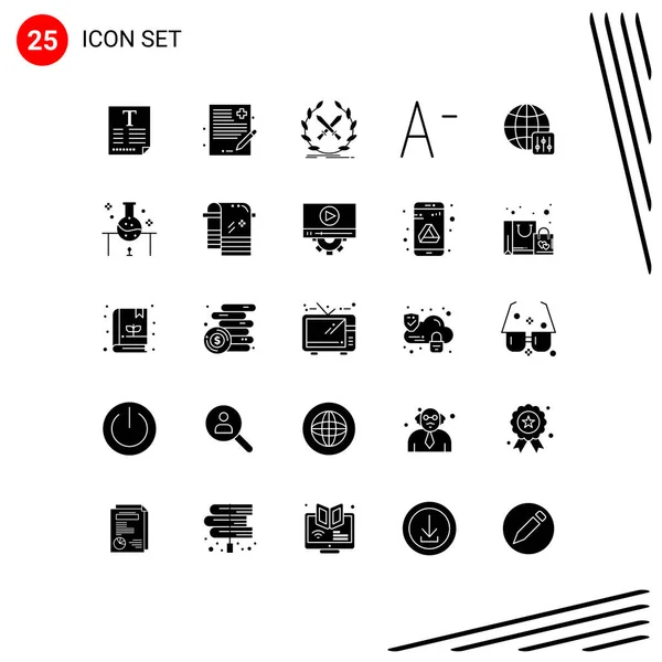 Modern Set Solid Glyphs Pictograph Server Settings World Battle Font — Stock Vector