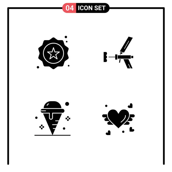 Mobile Interface Solid Glyph Set Pictograms Badge Tool Shopping Construction - Stok Vektor