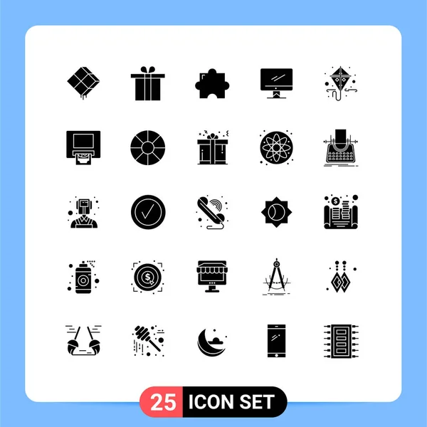 Set Modern Icons Sysymbols Signs Kite Add Imac Monitor Editable — Vector de stock