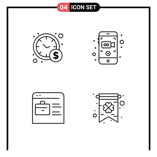Set Modern Icons Sysymbols Signs Management Job Website Camera Mobile — Vector de stock
