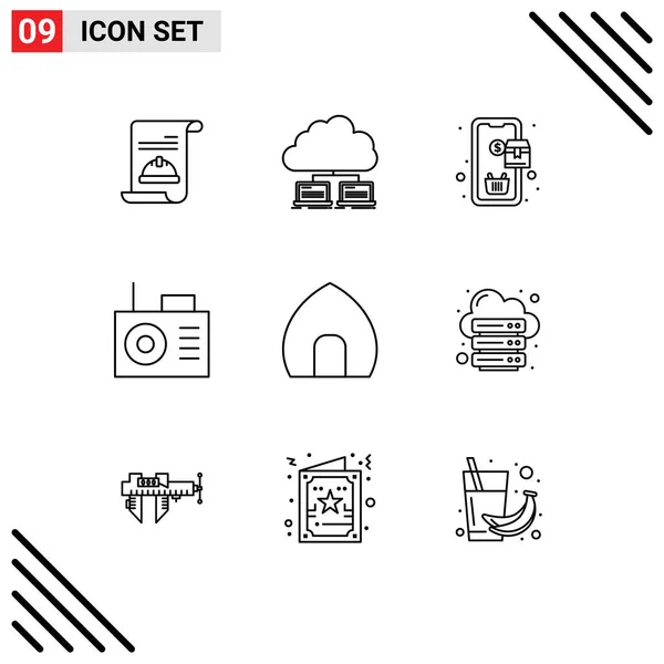 Creative Icons Modern Signs Sysymbols House Antique Building Data Radio — Archivo Imágenes Vectoriales