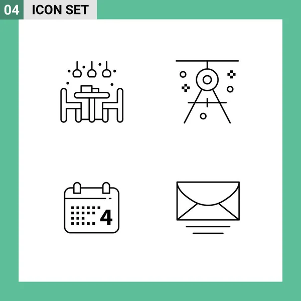 Mobile Interface Line Set Pictograms Home Calender Dinner Draft Date — Vector de stock