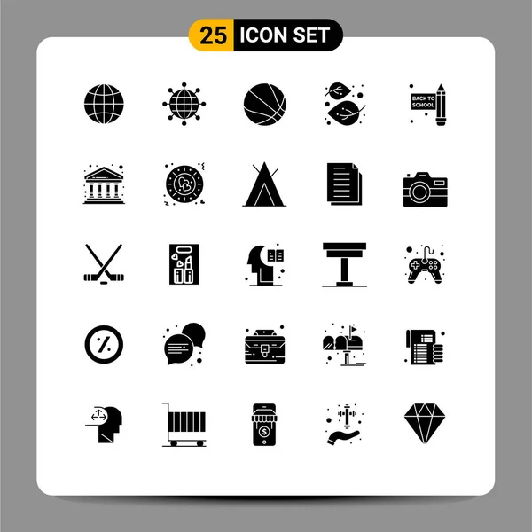 Set Commercial Solid Glyphs Pack Bank School Back School Ball — Archivo Imágenes Vectoriales