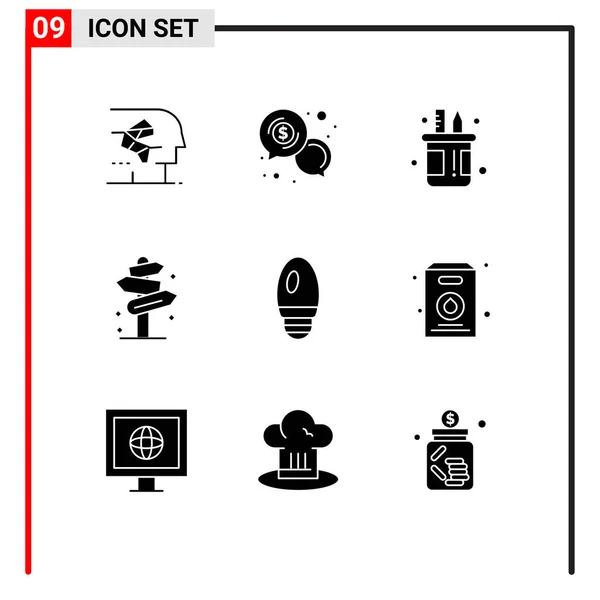 Set Modern Icons Sysymbols Signs Post Beach Communication Pot Pen — Vector de stock