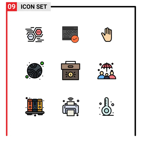 Creative Icons Modern Signs Sysymbols Planet Interface Calendar Hand Body — Vector de stock