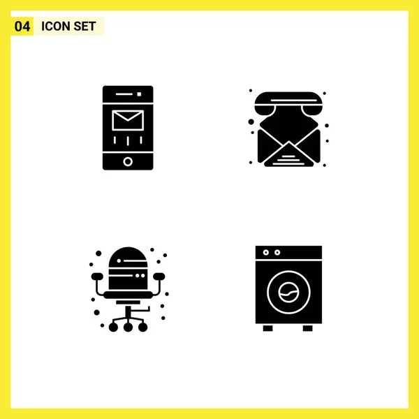 Solid Glyph Pack Univerzális Szimbólum Borítékok Iroda Üzenet Telefon Automatizálás — Stock Vector