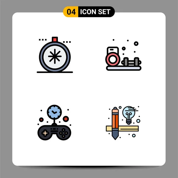 4ファイルラインフラット色の記号とコンパス ゲーム オープン フィットネス 時間編集可能なベクトルデザイン要素のシンボルのグループ — ストックベクタ