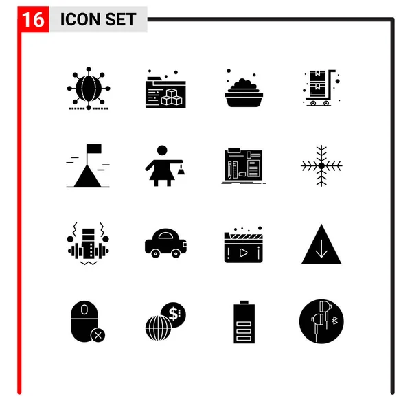 包含16个有创意的实体字形 包括购物 购物车 可编辑向量设计元素 — 图库矢量图片