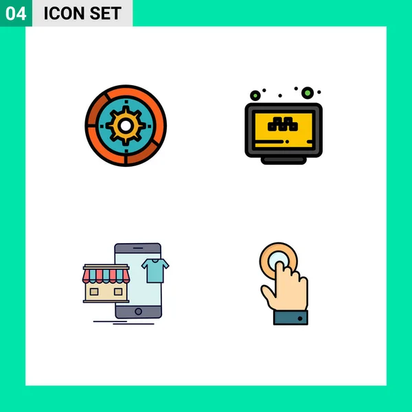 Pictogram Set Van Eenvoudige Filledline Platte Kleuren Van Versnelling Website — Stockvector