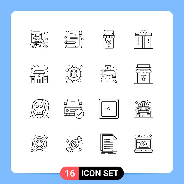 Mobile Interface Outline Set Pictograms Education Building Thanksgiving Ecommerce Present — Stock Vector