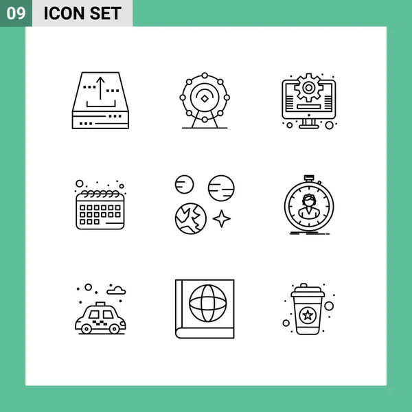 Modern Set Outlines Pictograph Science Planet Hotel Schedule Appointment Editable — 스톡 벡터