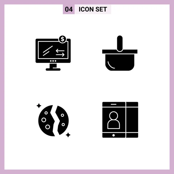 Modern Set Solid Glyphs Pictograph Online Megsemmisült Vásárlás Nyaralás Bolygó — Stock Vector