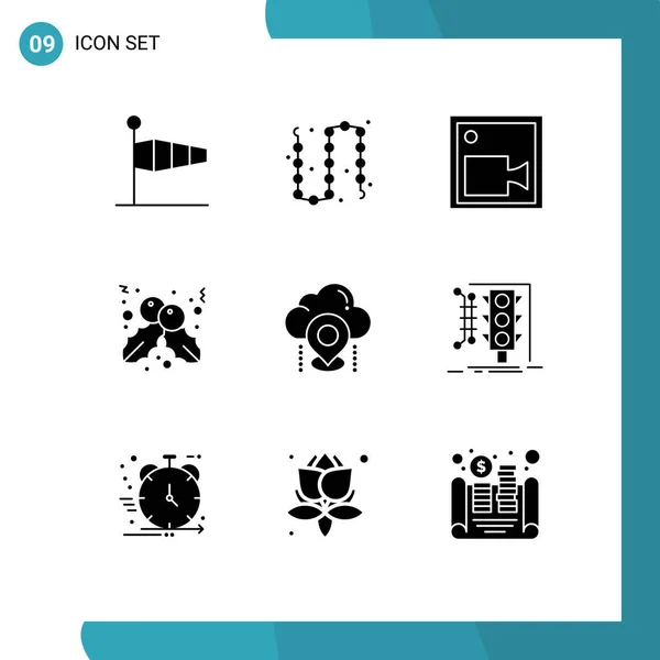 Pack Kreatív Solid Glyphs Location Karácsony Ékszerek Bogyó Rekord Szerkeszthető — Stock Vector