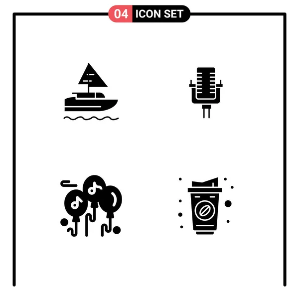 Universal Solid Glyph Signs Symbols Boat Music Country Record Coffee — Stock Vector