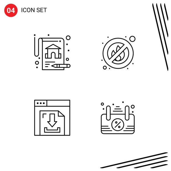 Stock Vector Icon Pack Líneas Símbolos Para Seguros Multimedia Fuego — Archivo Imágenes Vectoriales