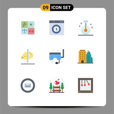 9 basit düz hayal gücü, yaratıcılık, hız göstergesi, bilim, laboratuvar düzenleyici tasarım elementlerinden oluşan düzenlenebilir vektör satırı paketi
