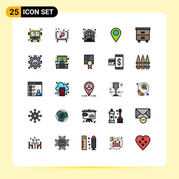 Set Modern Icons Sysymbols Signs Drawer Pin Barn Marker Location — Vector de stock