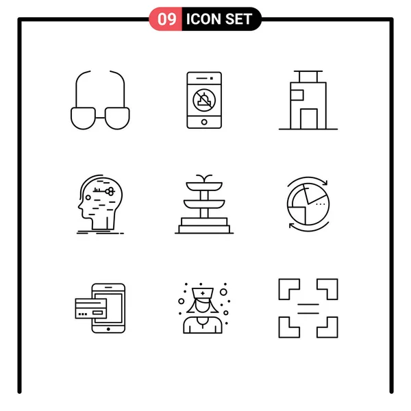 Creative Icons Modern Signs Symbols Fountain Key Building Hacking Brain — Stock Vector