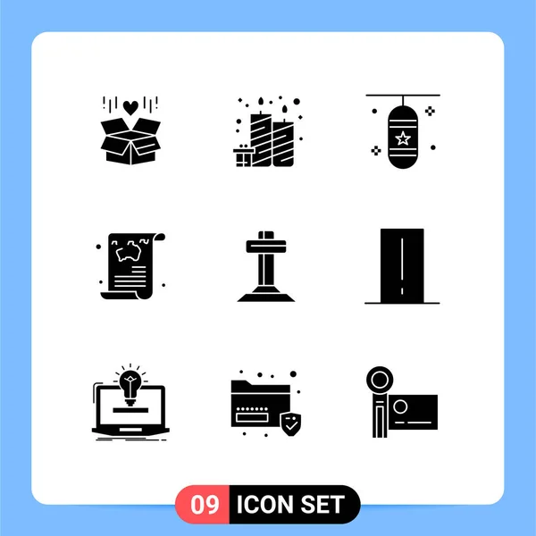 Mobile Interface Solid Gyph Set Pictograms Guide Article Boxing Bag — Vector de stock