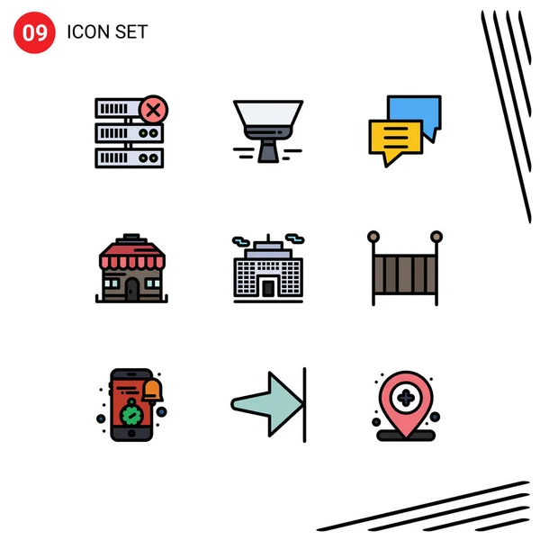 Mobile Interface Filledline Flat Color Set Pictograms Corporation Building Chat — Vector de stock