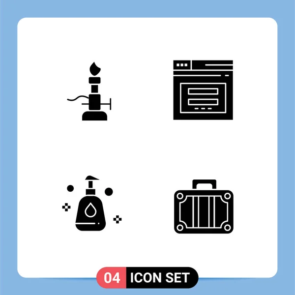 Pictogram Set Simple Solid Glyphs Fire Email Science Secure Spray — Stock Vector