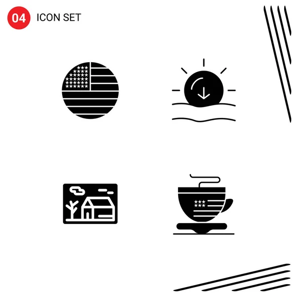 Solid Glyph Pack Universal Symbols American House Usa Sunset Real — Image vectorielle