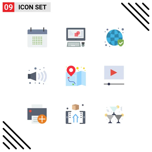 Pictogram Set Simple Flat Colors Location Pollution Process Noise Verified — Stock Vector