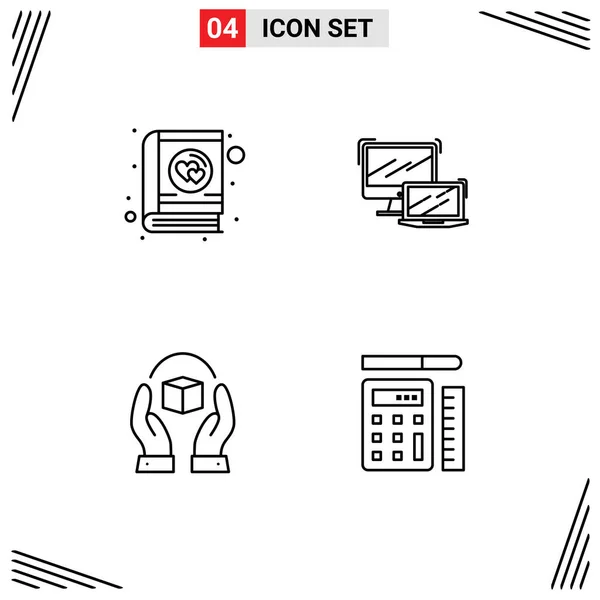 Vector Icon Pack Line Signs Symbols Book Care Valentine Laptop — 스톡 벡터