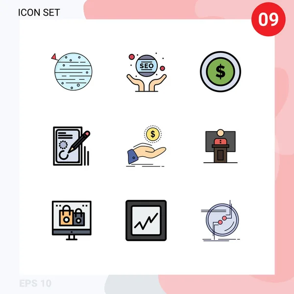 Set Modern Icons Symbols Signs Design Pencil Seo Edit Money — Stock Vector