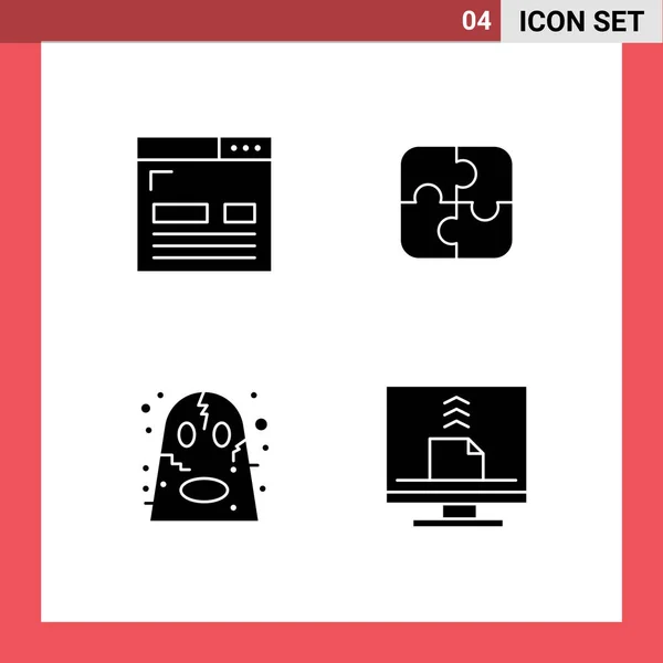 Vector Solid Glyphs Editable Symbols Coding Angry Layout Parts Halloween — 스톡 벡터