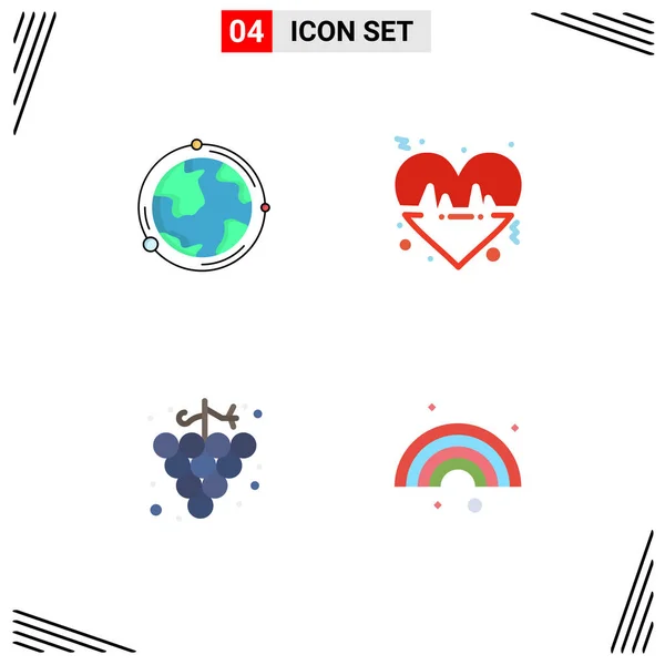 Flat Icon Pack Símbolos Universais Terra Comida Geografia Coração Uva —  Vetores de Stock