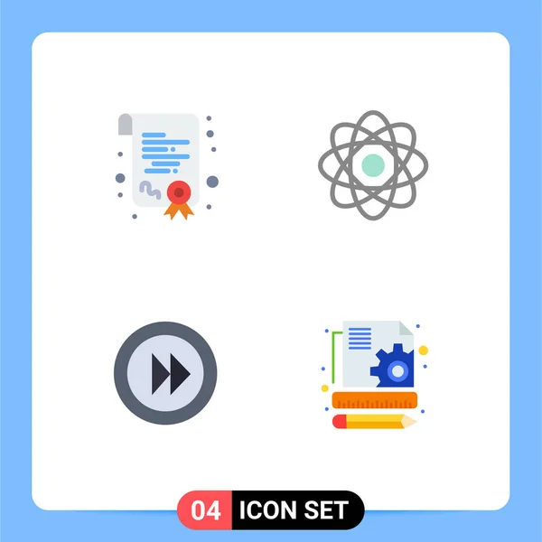 Group Modern Flat Icons Set Certification Multimedia Atom Laboratory Content — Stock Vector