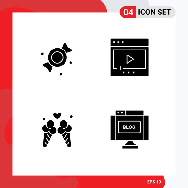 Set Modern Icons Symbols Signs Bonbon Love Film Multimedia Sweet — Stock Vector