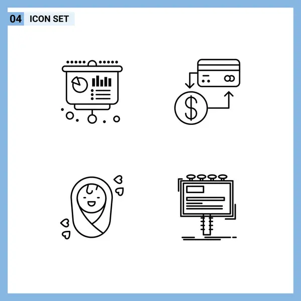 Conjunto Moderno Cores Planas Filledline Pictograph Negócios Marketing Financeiro Cartão — Vetor de Stock