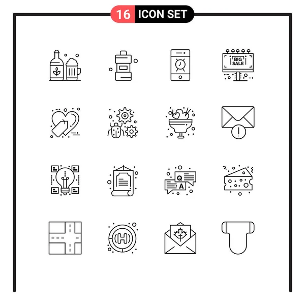 一组16个现代Ui图标符号 用于收藏品 销售板 信息编辑向量设计元素 — 图库矢量图片