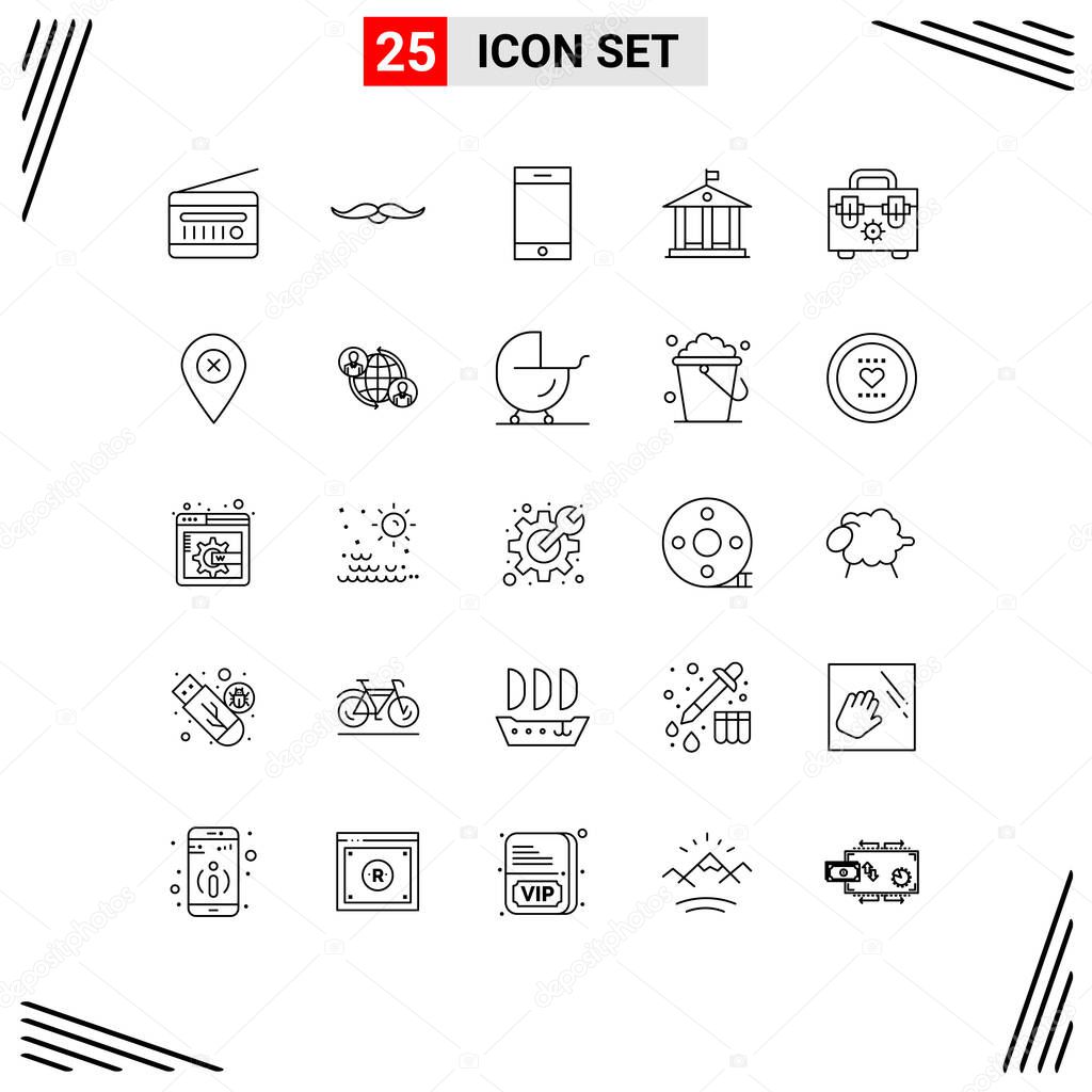 Pictogram Set of 25 Simple Lines of construction, money, male, traveling, smartphone Editable Vector Design Elements