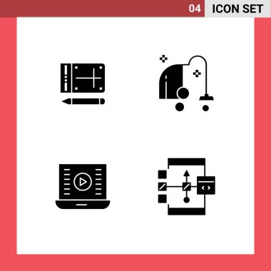 Mobil, medya, oyun, eğitim, ekipman, video oyunu Düzenlenebilir Vektör Tasarım Elemanlarının 4 Modern Katı Semboller Grubu