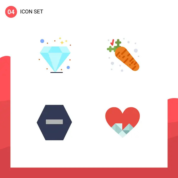 Flat Icon Confezione Simboli Universali Diamante Stop Carota Nutrizione Amore — Vettoriale Stock