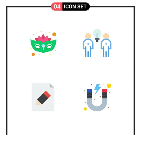 Set Moderno Icone Piatte Simboli Come Carnevale Modificare Brainstorming Squadra — Vettoriale Stock