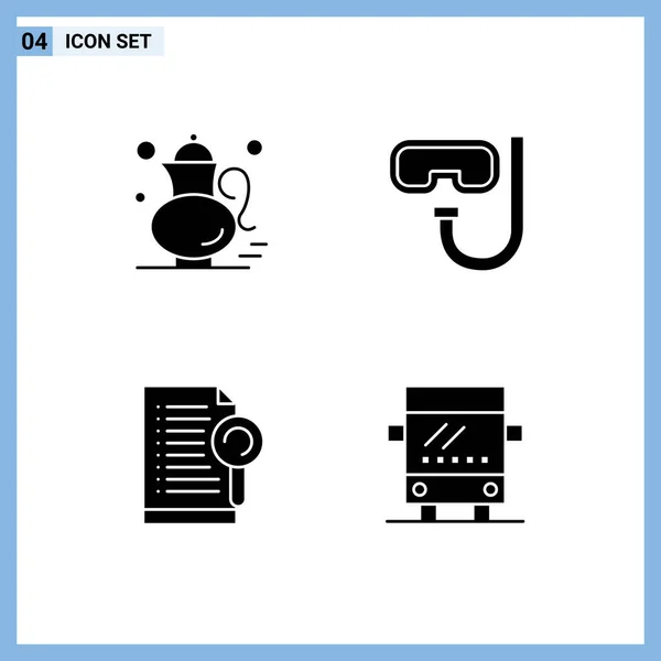 Mobile Interface Solid Glyph Set Pictograms Tea Document Gree Tea — Stock Vector