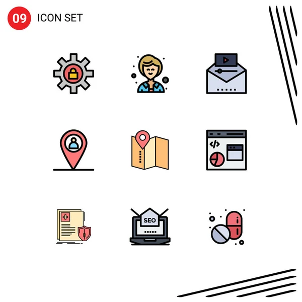 Set Modern Icons Symbols Signs Service Location Popular Video Man — Stock Vector
