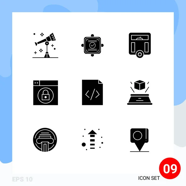 Thematic Vector Solid Glyphs Editable Symbols Html Code Body Lock — 스톡 벡터