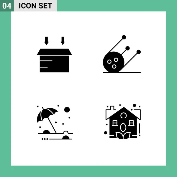Interfejs Użytkownika Solid Glyph Pack Nowoczesnych Znaków Symboli Pudełka Parasol — Wektor stockowy
