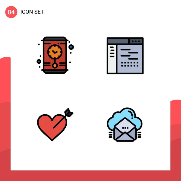 Universal Filledline Flat Colors Set Web Mobile Applications Часы Сердце — стоковый вектор