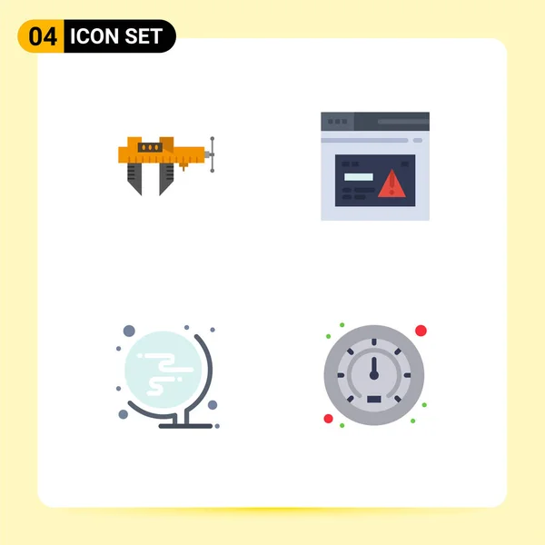 Mobile Interface Flat Icon Set Pictograms Calipers Alert Repair Page — Stock Vector